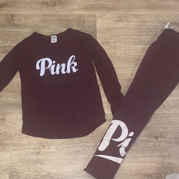 PINK Victoria's Secret Other - PINK Victoria's Secret Maroon Logo Pajama Set with White Script